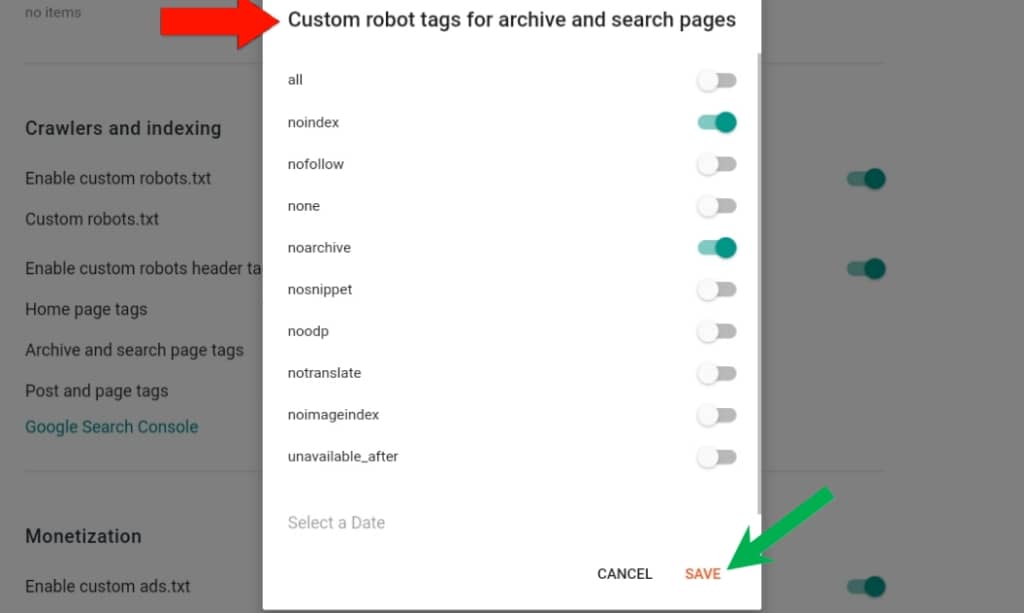 Archive and search page tags